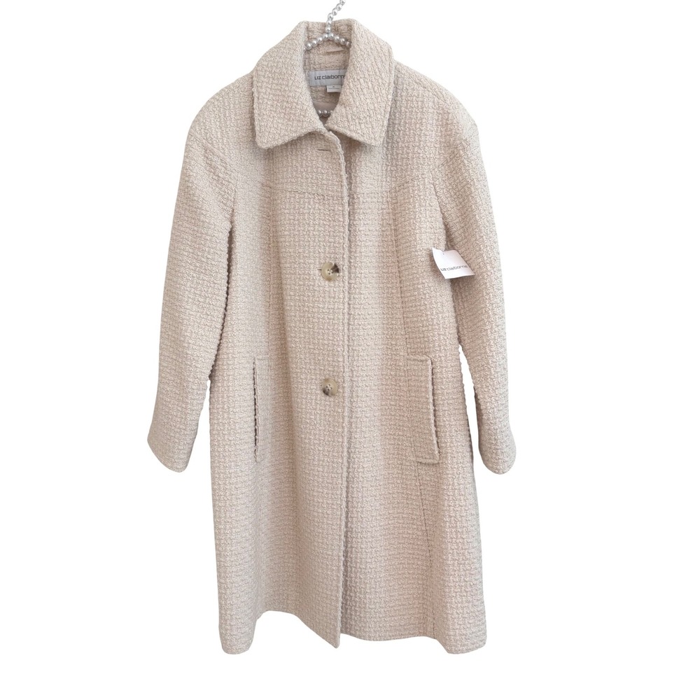 Liz Claiborne Oatmeal Boucle Knit Midlength Winter Dress Coat Jacket NWT Size XL